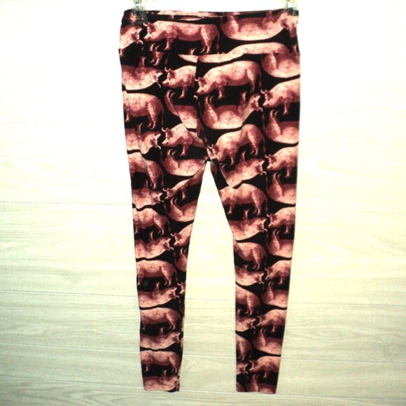 LuLaRoe Leggings Pigs One Size (2-10) Pink and Black Stretchy Polyester, Spandex - Picture 4 of 6